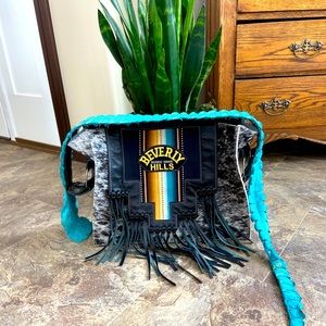 RARE Holy Cow Couture Genuine Cowhide Hair Purse with Turquoise Crocodile Strap